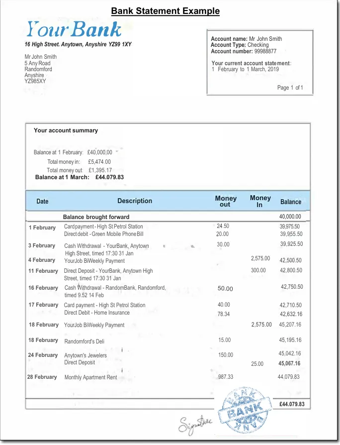 The sample scanned bank statement used in this example